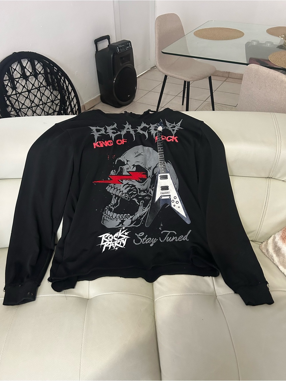 Black Graphic Rock Skull Long-Sleeve Sweater - King of Rock